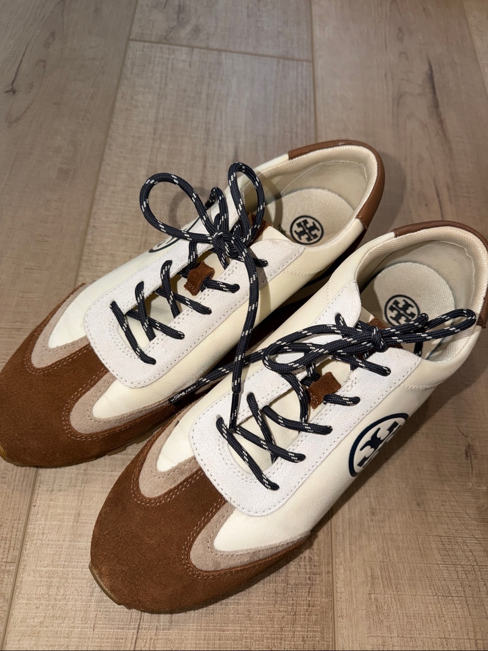 Tory Burch Annie Nylon Runner Sneaker with suede trim-Cream/Tan - 10.5W